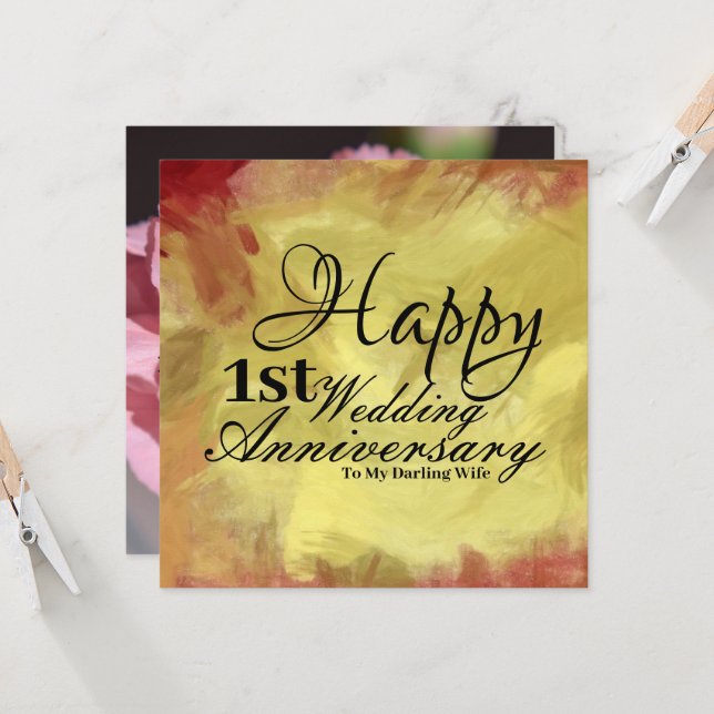 Happy First Wedding Anniversary to My Wife Card (Front/Back In Situ)