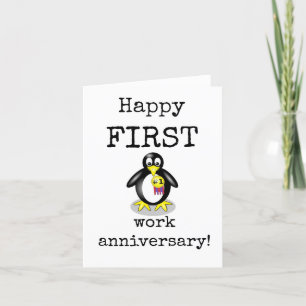 Happy First Work Anniversary Card, Cute Letterpress Thank You Card
