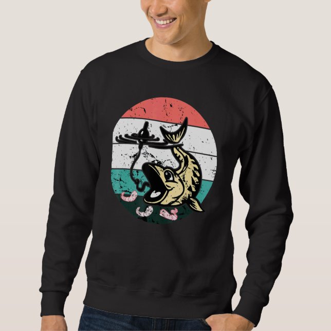 Happy Fish And Worm Fishing Farm Distressed Retro  Sweatshirt (Front)