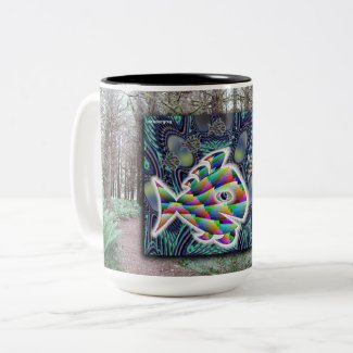 Happy Fish in the Forest Two-Tone Coffee Mug