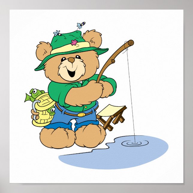 Happy Fishing Fisherman Bear Poster (Front)