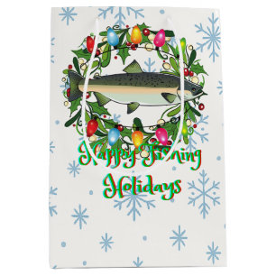 Happy Fishing Holidays Funny Fish Wreath Medium Gift Bag