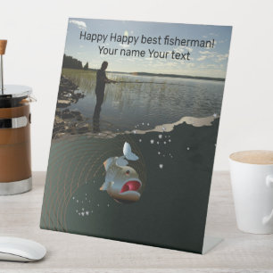 Happy fishing pedestal sign