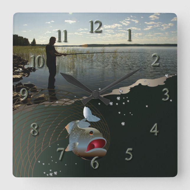 Happy fishing  square wall clock (Front)
