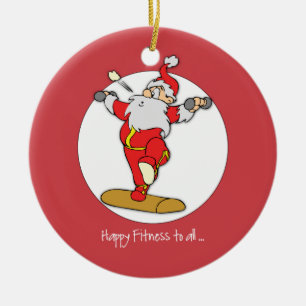 Happy Fitness Exercise Christmas with Santa Ceramic Ornament
