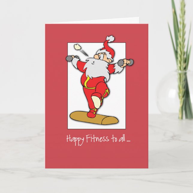 Happy Fitness Exercise Christmas with Santa Holiday Card (Front)