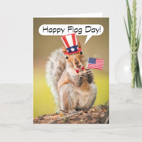 Happy Flag Day Cute Patriotic Squirrel with Flag Holiday Card