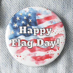 Happy Flag Day Watercolor American Flag Pinback Button