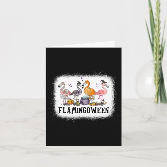 Happy Flamingoween Pink Flamingo Halloween Skeleto Card (Front)