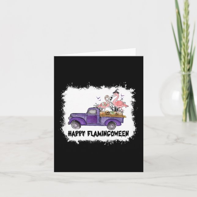 Happy Flamingoween Pink Flamingo Halloween Skeleto Card (Front)