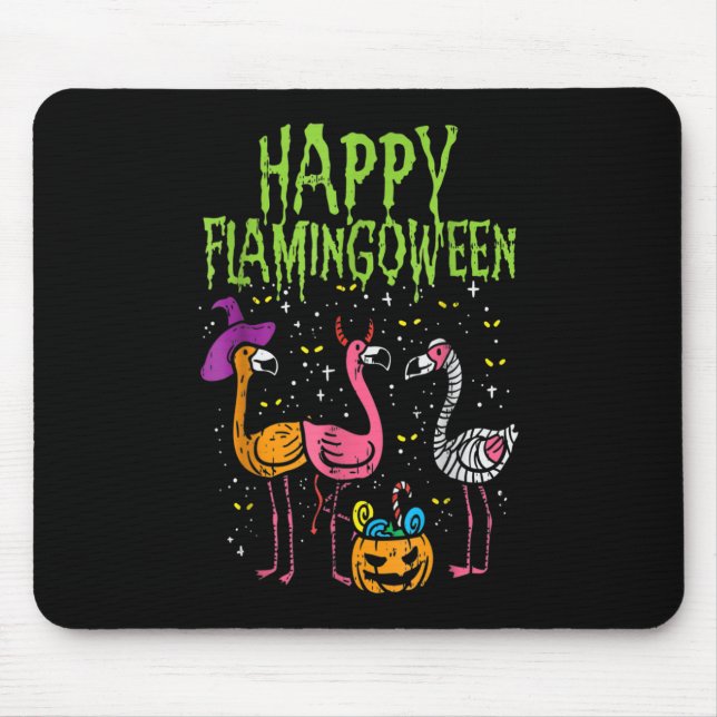 Happy Flamingoween Scary Flamingos Funny Halloween Mouse Pad (Front)