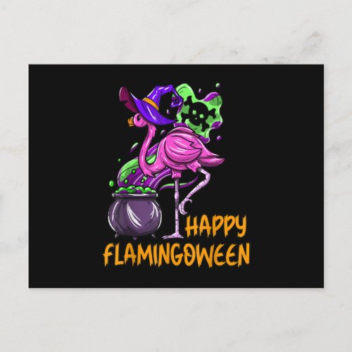 Happy Flamingoween Witch Flamingo Halloween Postcard