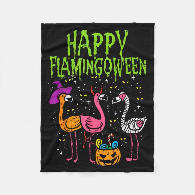 Happy Flamingoween Y Flamingos Funny Halloween Cos Fleece Blanket (Front)
