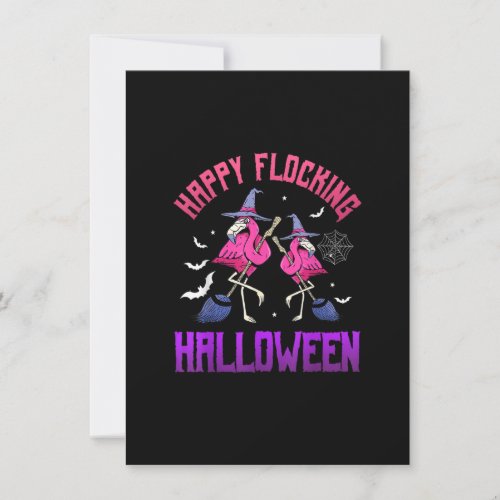 Happy Flocking Halloween Funny Pink Flamingo Witch Invitation