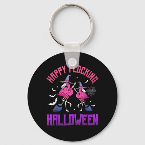 Happy Flocking Halloween Funny Pink Flamingo Witch Keychain