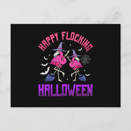 Happy Flocking Halloween Funny Pink Flamingo Witch Postcard
