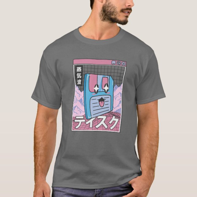 Happy Floppy Disk Digital Japan Style Otaku Anime T-Shirt (Front)