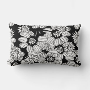 Happy Floral Black & White Trendy Print Lumbar Pillow