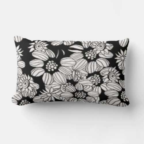 Happy Floral Black  White Trendy Print Lumbar Pillow