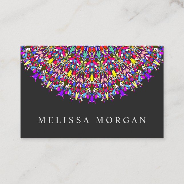 Happy Floral Mandala Business Card (Front)