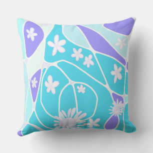 Happy Floral Neuro Art - Turquoise Purple Throw Pillow