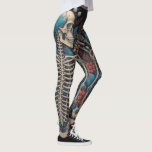 Happy Floral Skeleton Halloween Skull Ribcage Leggings
