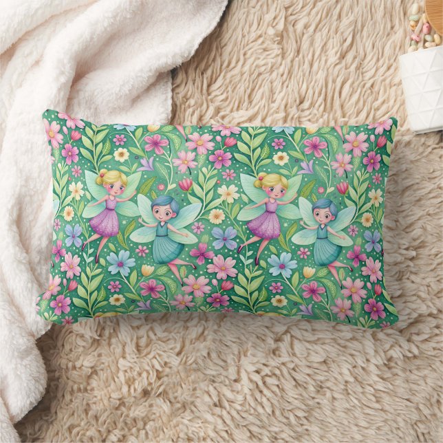 HAPPY FLOWER FAIRIES FANTASY LUMBAR PILLOW (Blanket)