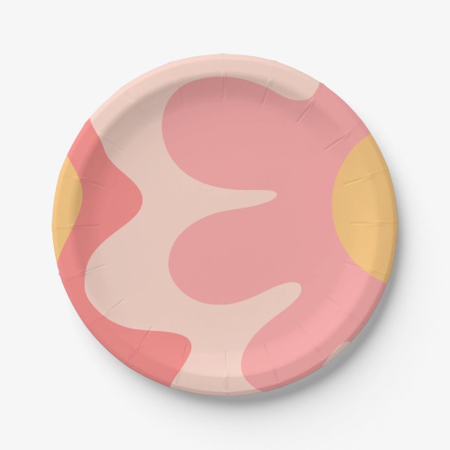 Happy Flower Retro 60s Blush Pink and Yellow Paper Plates (Front)