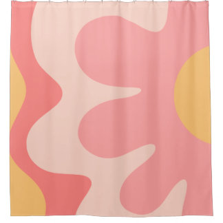 Happy Flower Retro 60s Blush Pink and Yellow Shower Curtain