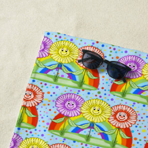 Happy Flowers Beach Towel