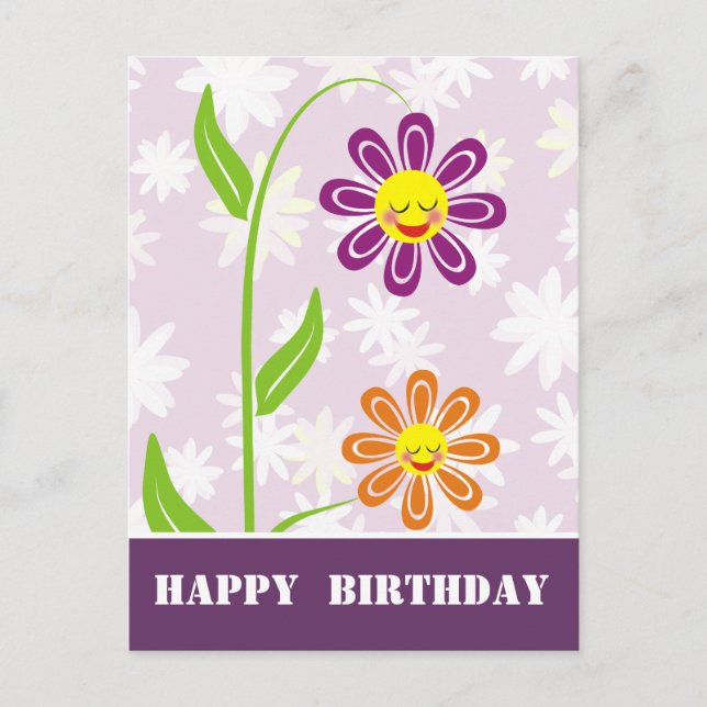 Happy Flowers Happy Birthday Postcards (Front)