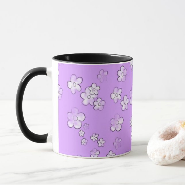 Happy Flowers  - Lavender - Cute Coffee Mug (With Donut)