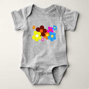 Happy Flowers Light Charcoal Gray Baby Bodysuit