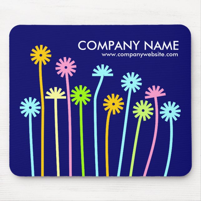 Happy Flowers (Navy Blue) Promotional Mouse Pad (Front)