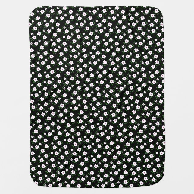 Happy Flowers on Black Baby Blanket (Front)
