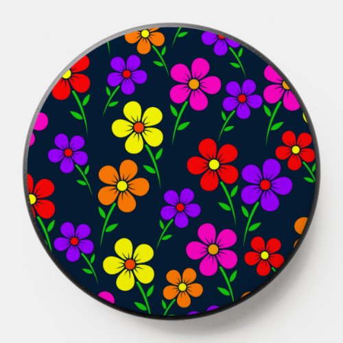 Happy Flowers on Black Base Handy PopSocket