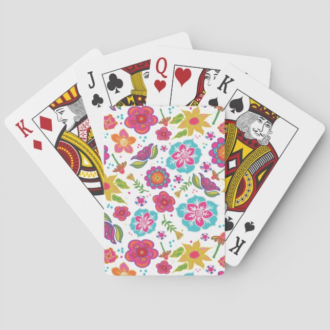 Happy Flowers on Crisp White Poker Cards (Back)