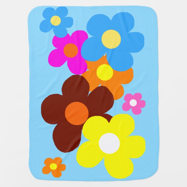 Happy Flowers Pale Blue Baby Blanket (Front)