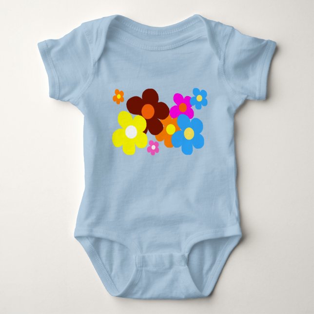 Happy Flowers Pale Blue Baby Bodysuit (Front)