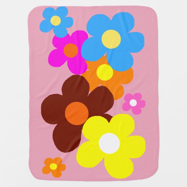 Happy Flowers Pastel Pink Baby Blanket (Front)