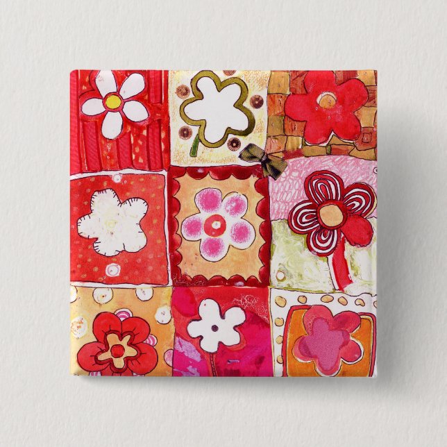 Happy Flowers Pinback Button (Front)