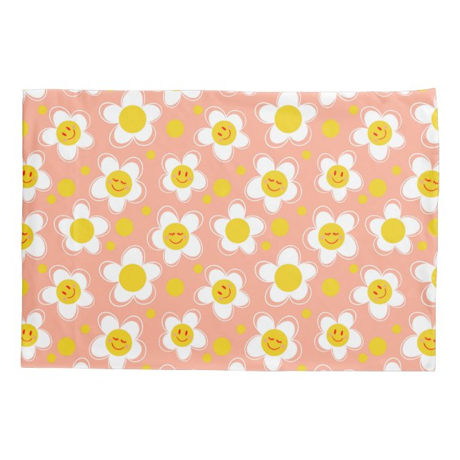 Happy flowers - pink  pillow case (Back)