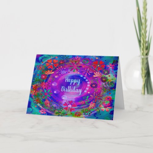 Happy Flowers Purple Colorful Birthday Wishes Card