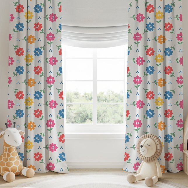 Happy Flowers Rainy Day Parade Collection Blackout Curtains (Creator Uploaded)