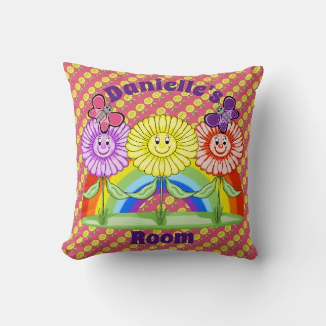 Happy Flowers Square Pillow (Front)