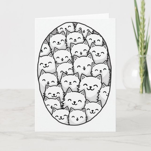 Happy Fluffy Cats Oval Frame Card (Front)