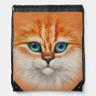 Happy Fluffy Orange Tabby Kitten Face Drawstring Bag