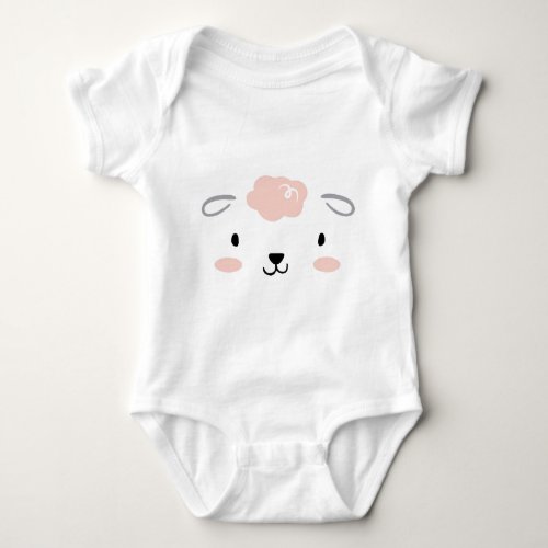 Happy Fluffy Pink Baby Sheep Face Baby Bodysuit