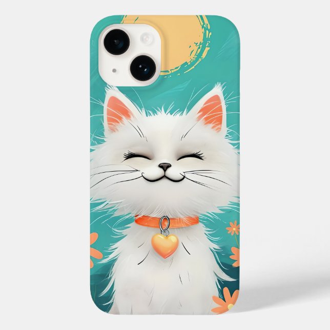 Happy Fluffy White Cat Phone Case - Sunny Smile &  (Back)