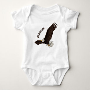 Happy flying bald eagle cartoon illustration baby bodysuit